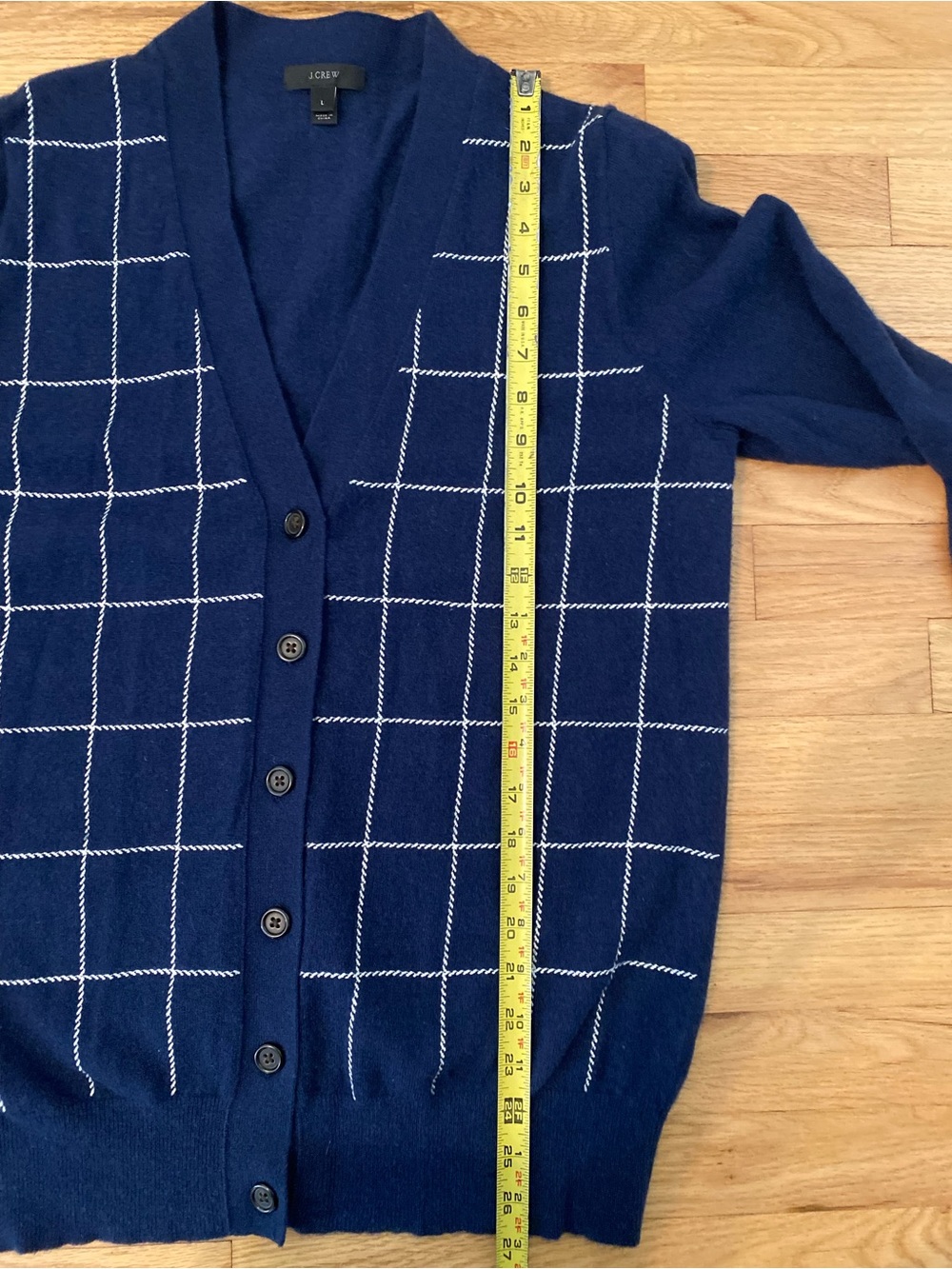 J. Crew Wool Cashmere Blend Cardigan with Windowpane Grid Large - Picture 6 of 9